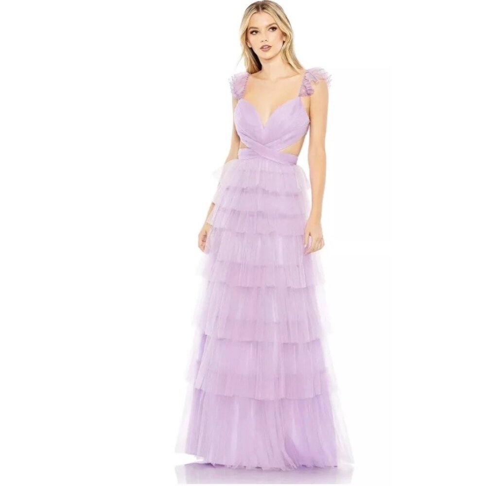 Mac Duggal Ruffle Tiered Tulle Cut Out Gown 50670 Women's 0 NWT